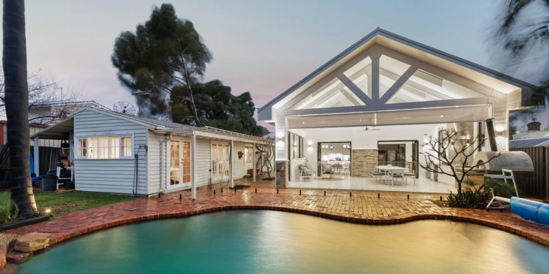 Exterior of a modern home extension with pool