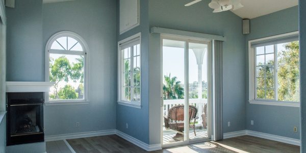 a home extension with a sliding door and large windows